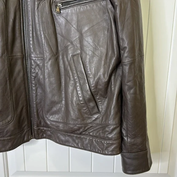 Michael Kors Men's Dark Brown Leather Jacket Coat Multiple Pockets XXL - Picture 3 of 16